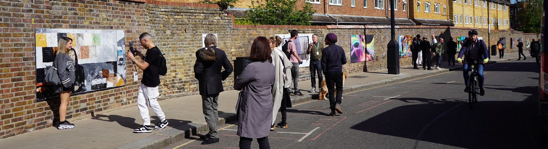 Residents paintings displayed as part of the public art installation at Portobello Wall, west London.